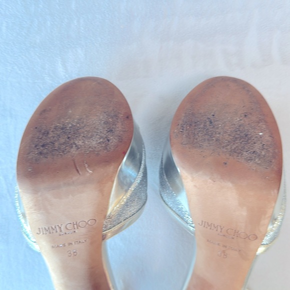Jimmy Choo Laurita metallic glitter platform sandals, silver, size 38 - Picture 9 of 10